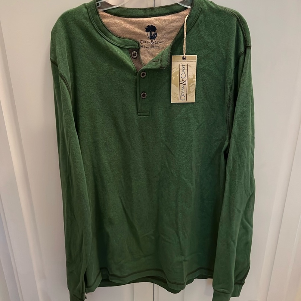 NWT Ocean & Coast Olive Green Henley M